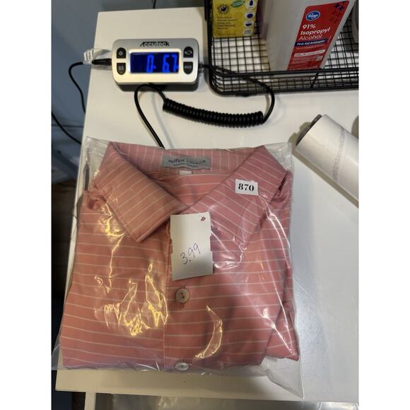 Peter Millar Summer Comfort Men's Polo Shirt Sz S Pink Pin Stripe Golf Preppy - Picture 12 of 12